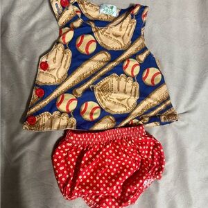 Kids Baseball Print Outfit - Blue and Red